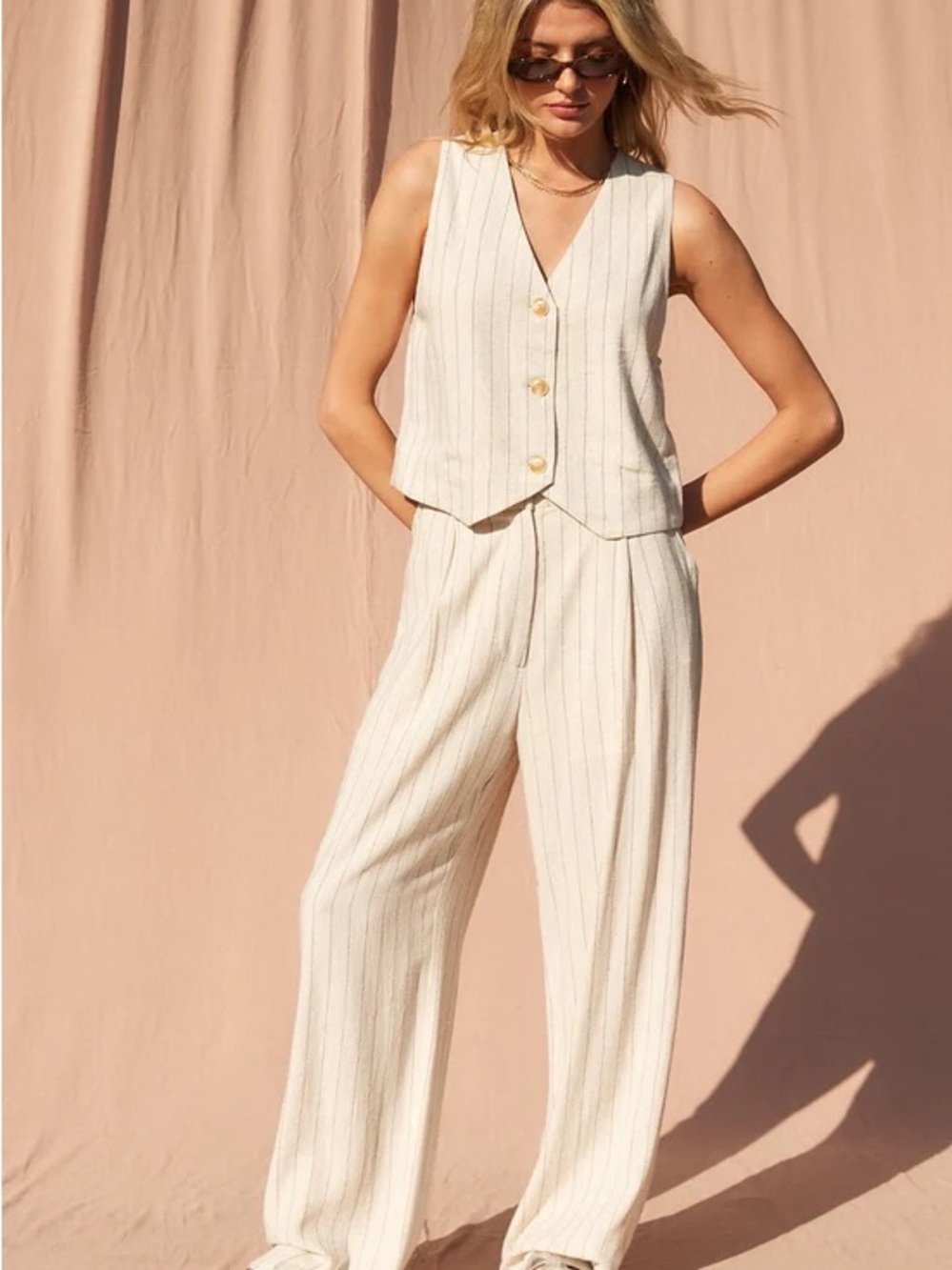 H&M Linen blend high waist pinstriped pants & vest set